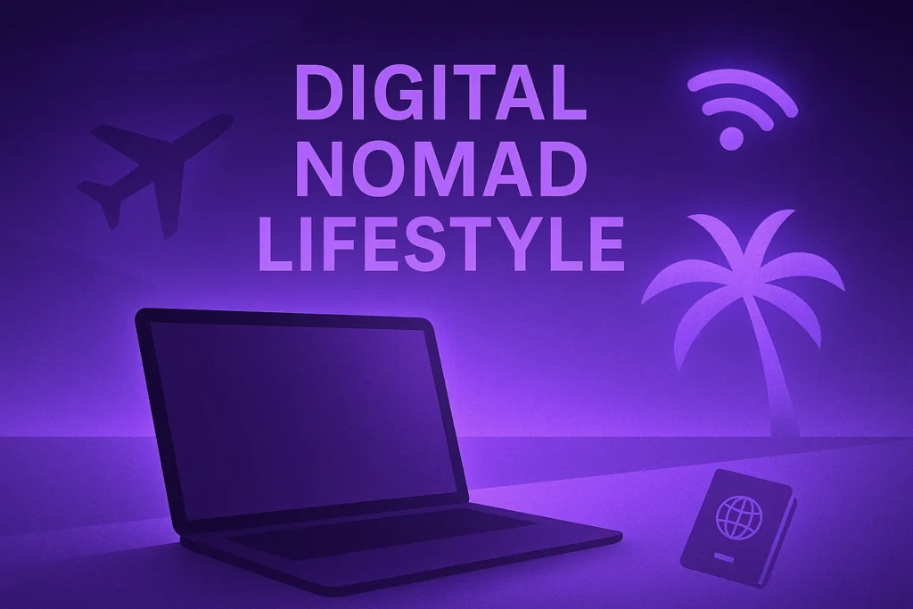 Imagem de capa para um artigo sobre o estilo de vida nômade digital.