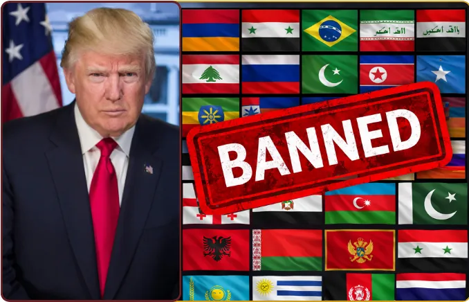 Трамп и страны, для которых он приостанавливает обработку виз.
