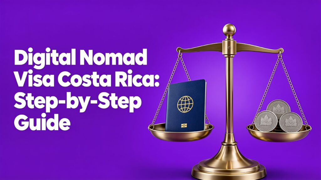 Costa Rica digital nomad visa guide: a passport and coins on a balance scale